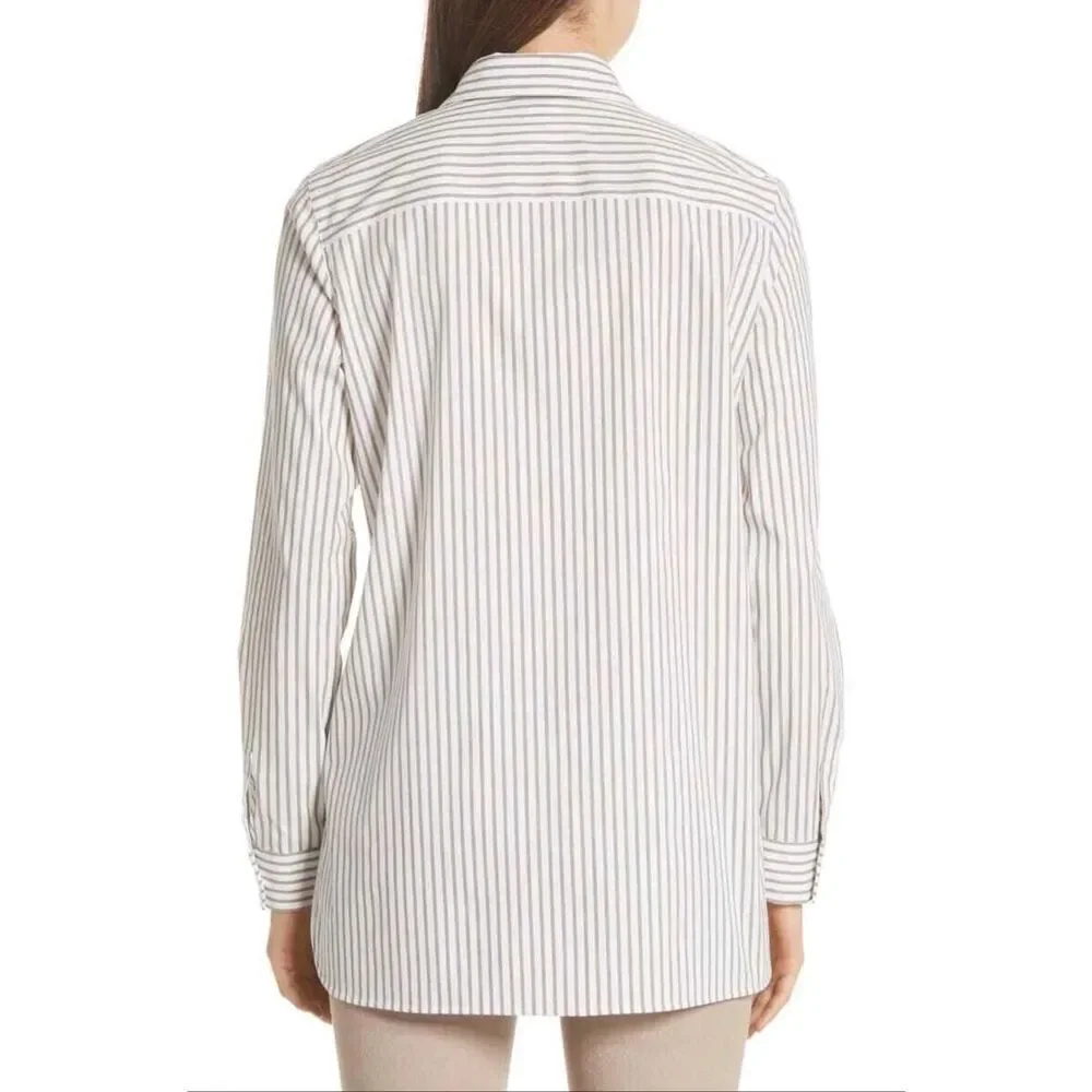 Lafayette 148 New York Helen Striped Button-Down Shirt White, Gray Size S - Picture 2 of 12